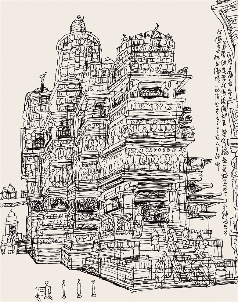 印度佛寺  30×23cm  纸本钢笔 2015年.jpg