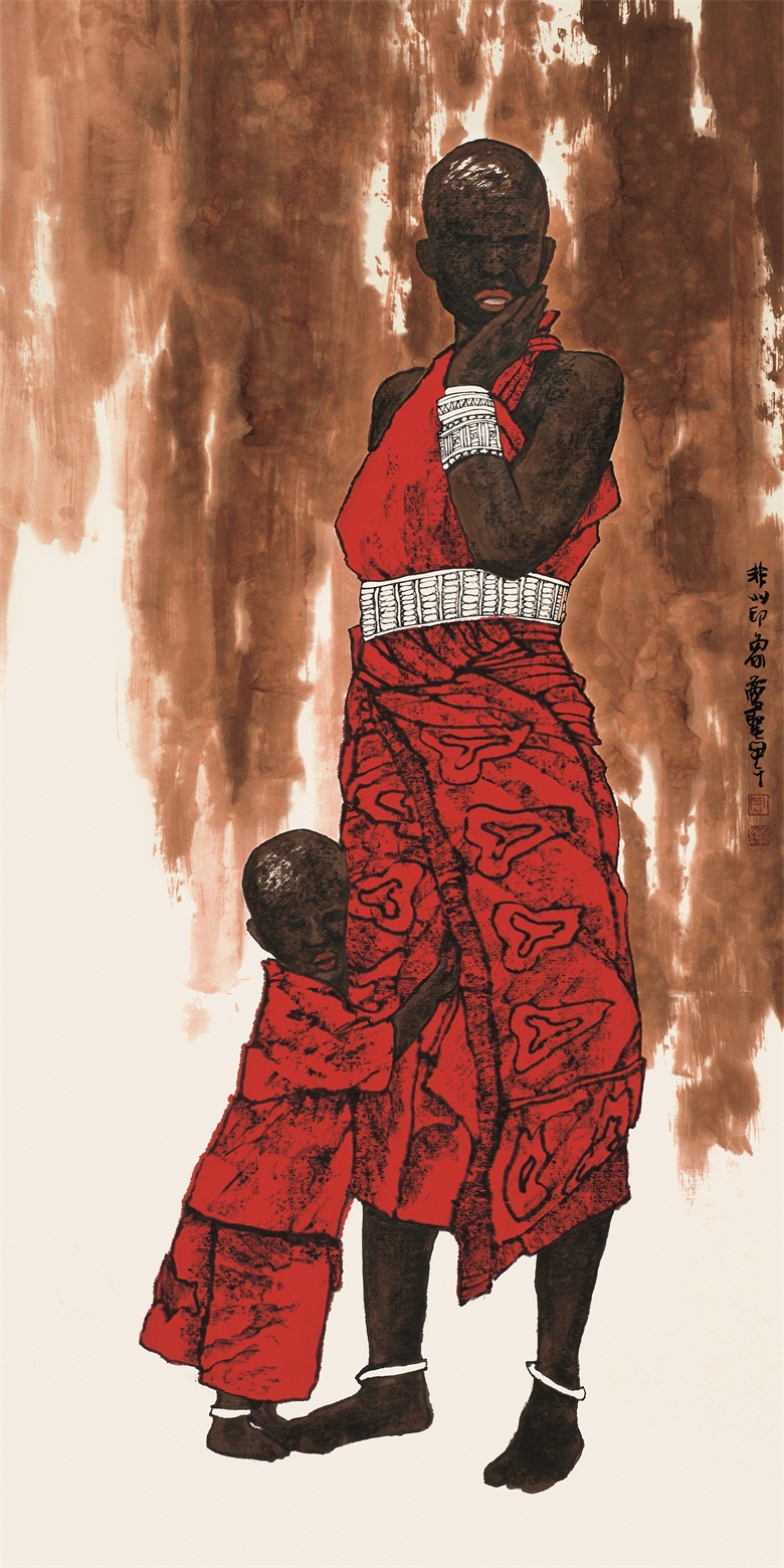 左 非洲印象    中国画 68×34cm  2014.jpg