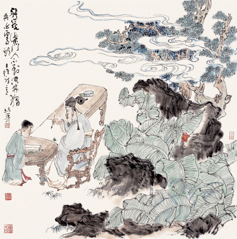 王维诗意图    68×68cm 纸本设色.JPG