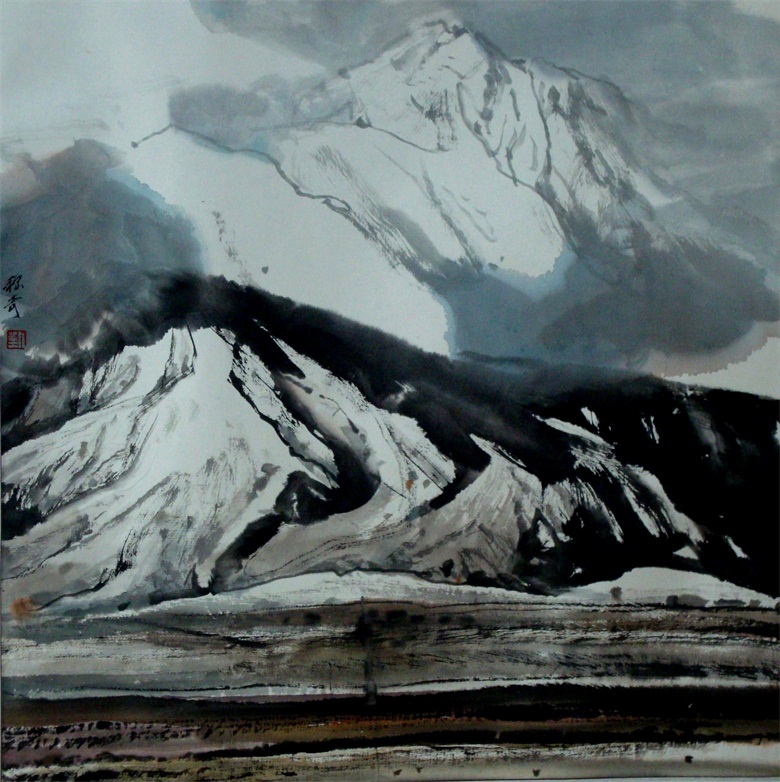 《高原雪霁》  68x68cm  纸本水墨  2010年.JPG