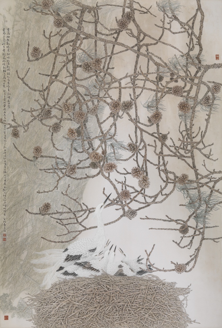 鸟巢系列.松鹤图，2009，第十一届全国美术作品展览（评委作品）.jpg