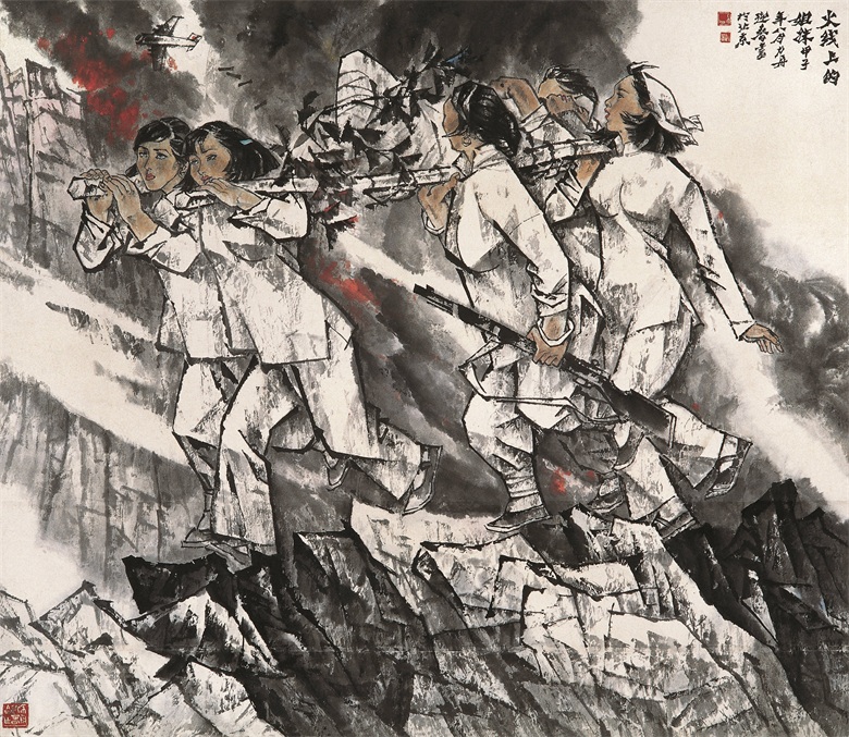 《火线上的姐妹》 200x200cm 王迎春、杨力舟合作 1984年.jpg