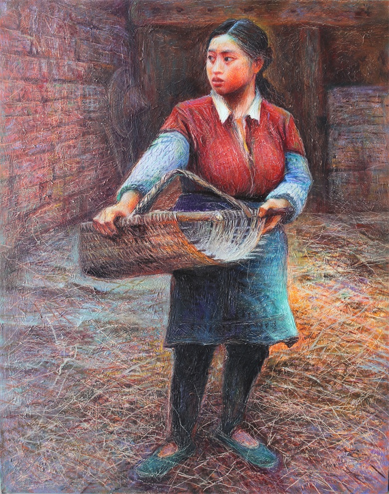 《红衣女孩》120×95　1993年《故乡组画》（32）二楼画室.JPG