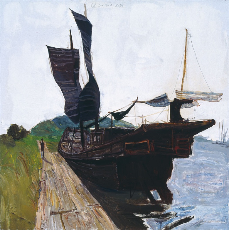 戴士和《太湖帆影》布面油画 80x80cm， 2013年.jpg
