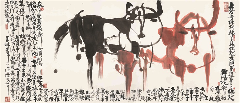 绘画：《双牛图 》143x318cm2011年.jpg