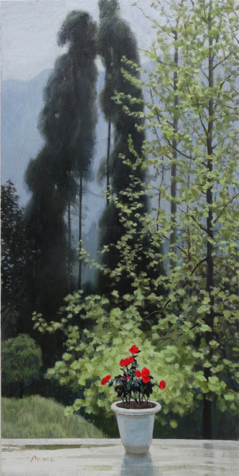 7.《别问花儿为谁红》 布面油画 160×80cm 2015.JPG