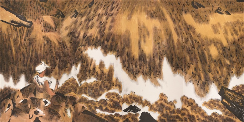 1760581255675383.jpg 《金色童年》纸本水墨设色 250cmx501cm 2017年 .jpg